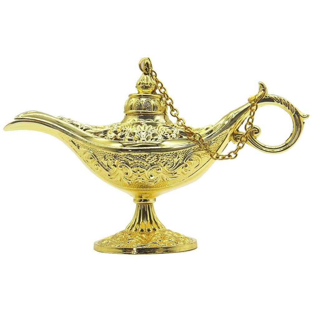 Classic Vintage Collectable Rare Legend Hollow Magic Genie Light Costume Lamp Home Table Decoration & Gift, Small, Gold