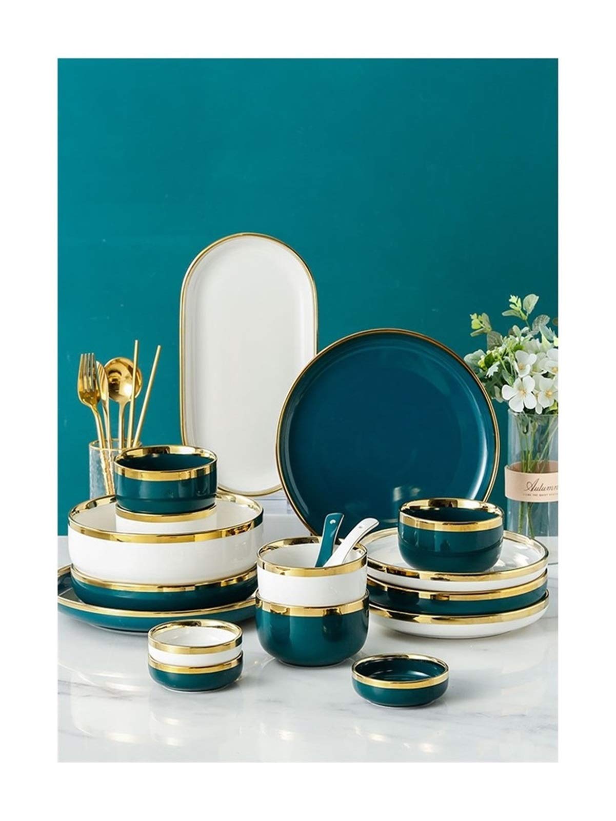 Vajilla - Platos y cuencos de cerámica para restaurantes y bodas, estilo europeo para 4 personas