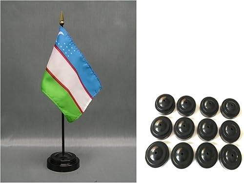 Miniatura 79 de Una docena de banderas y bases de escritorio Nauru, 12 banderas de poliéster en miniatura para oficina y pequeñas con 12 soportes negros Banderas