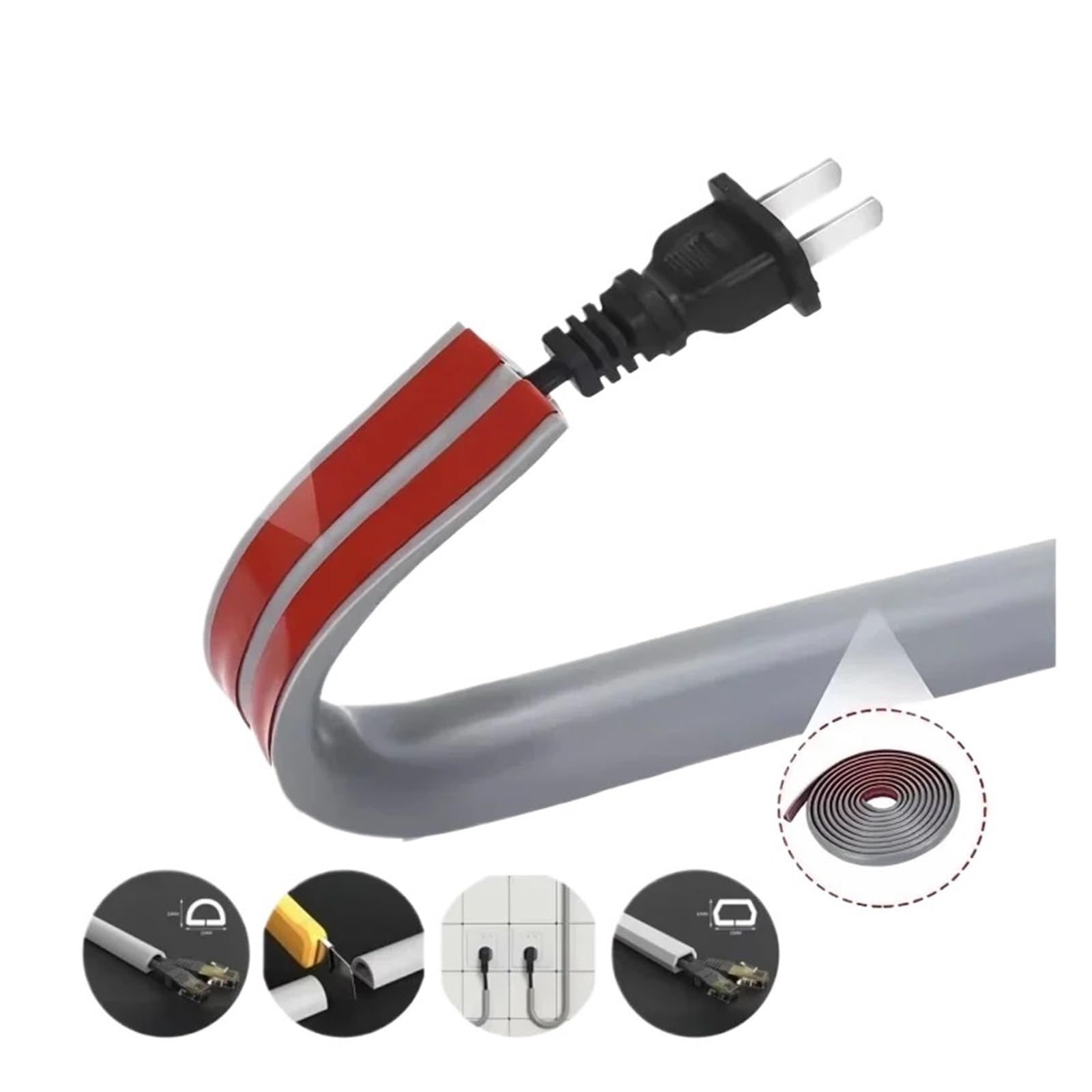 Canalina Passacavi Guaine di copertura for cavi da pavimento in PVC Protezioni for flessibili for condutture elettriche Spegnicavi autoadesivi for pavimenti(A-white,5m)