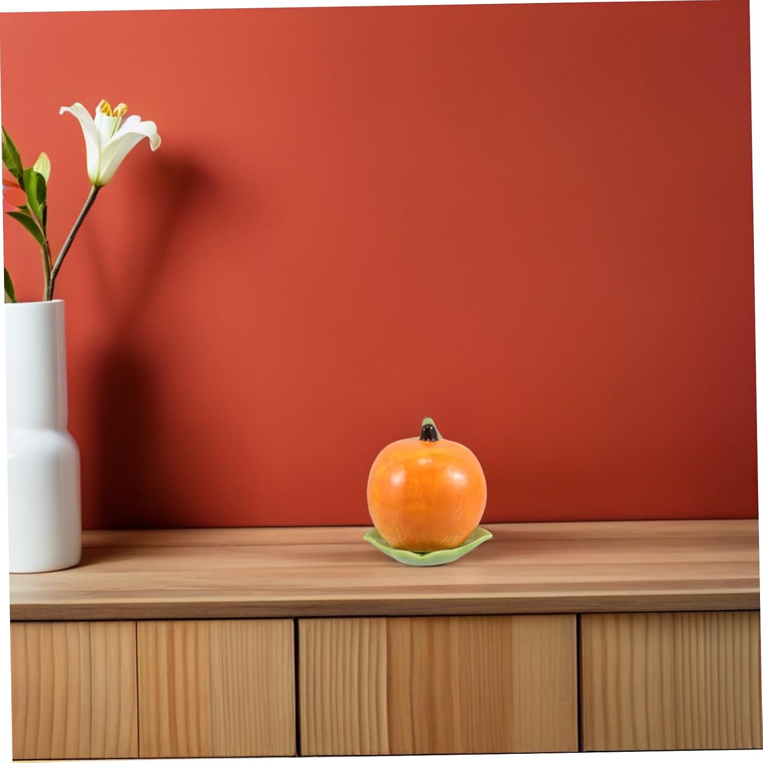 FAVOMOTO Fruit Design Toothpick Holder and Cotton Swab Jar, Orange Ceramic Dispenser with Lid, Decorative Storage Container for Home and Restaurant Table Use
