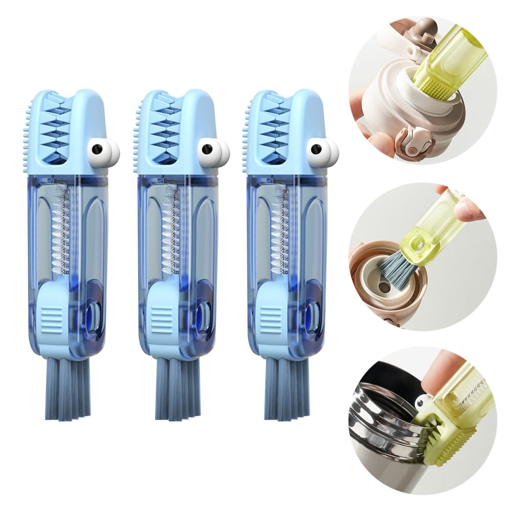 Bdkmms 3Pcs Blue Cup Lid Cleaning Brushes, 3Pcs 3 In 1 Tiny Bottle Gap Cleaner Brushes Multifunction Kitchen Cleaning Brushes For Bottle Gap Tight Spaces Cup