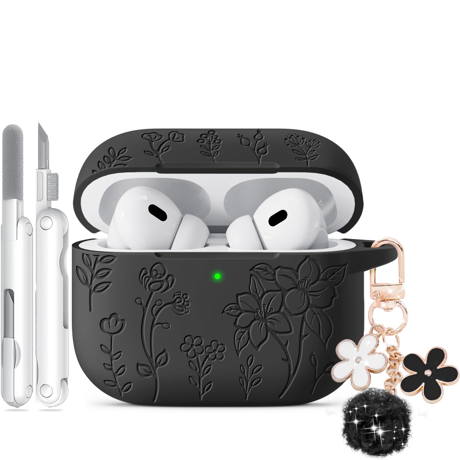 for AirPods Pro 2 Case, Soft Silicone Airpod Pro Case Cover QUTE with Keychain &amp; Cleaning Kit Compatible with AirPods Pro 2nd/1st Generation for Women Girly, Anti-Scratch