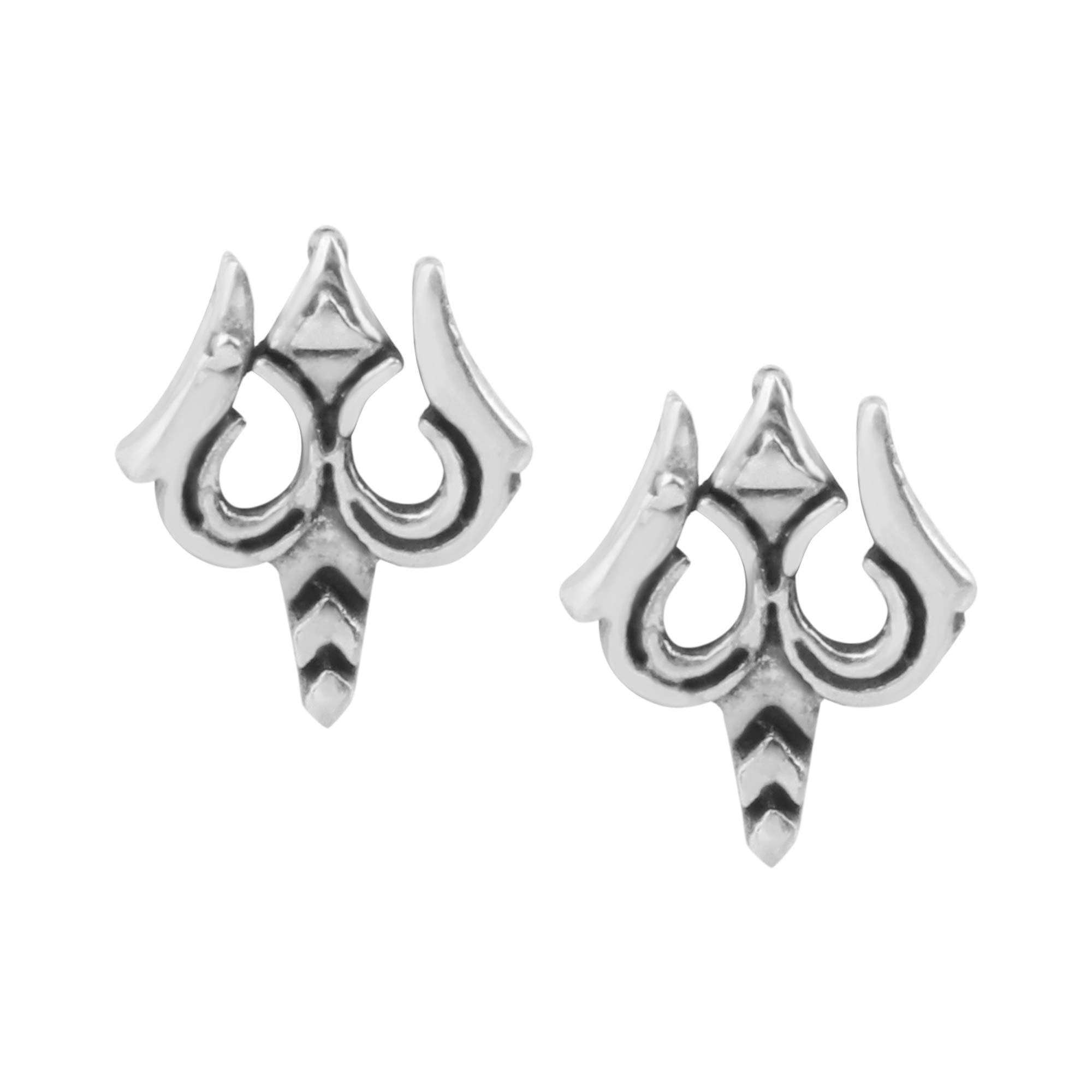 Pure Silver 925 (Chandi) Small Trishul Studs/Earring For Men