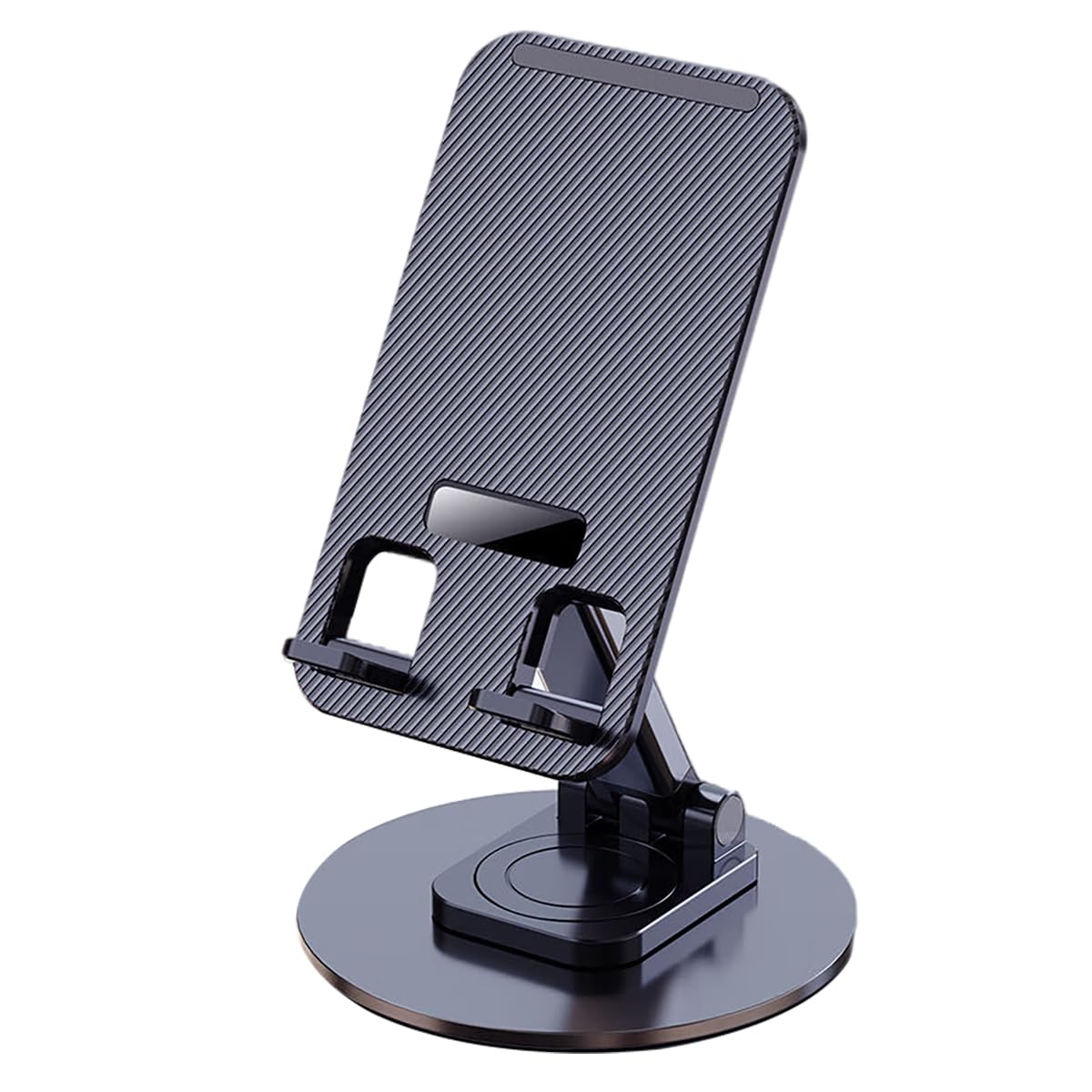 foldable cell phone stand 360° rotation height adjustable phone holder for desk, thick case friendly foldable portable cellphone stand compatible with iphone samsung sony etc- black