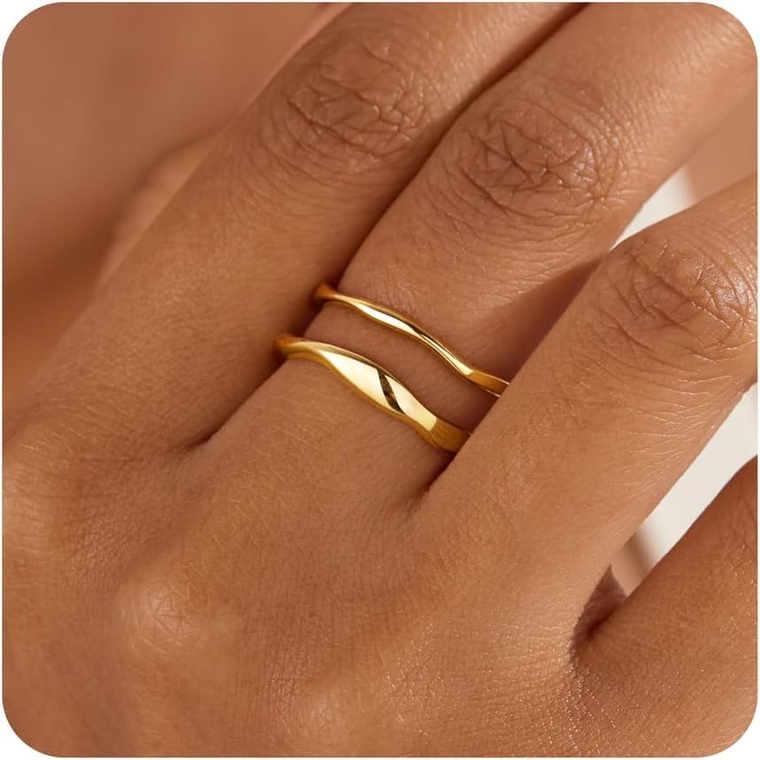 Gold Rings for Women Non Tarnish, Waterproof Chunky 14K Gold Plated Stackable Rings...