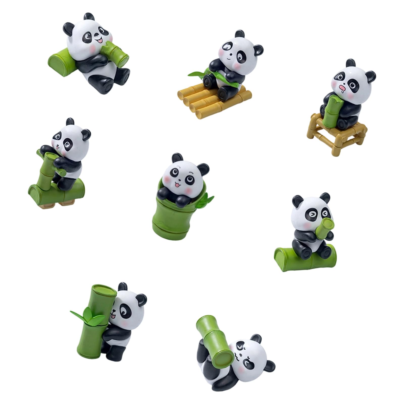 alloneslife Of 8 Cartoon Miniature Panda Sculptures with Detail Collectible Ornaments for Garden Landscape Potted Plant Cake Toppers Decoration