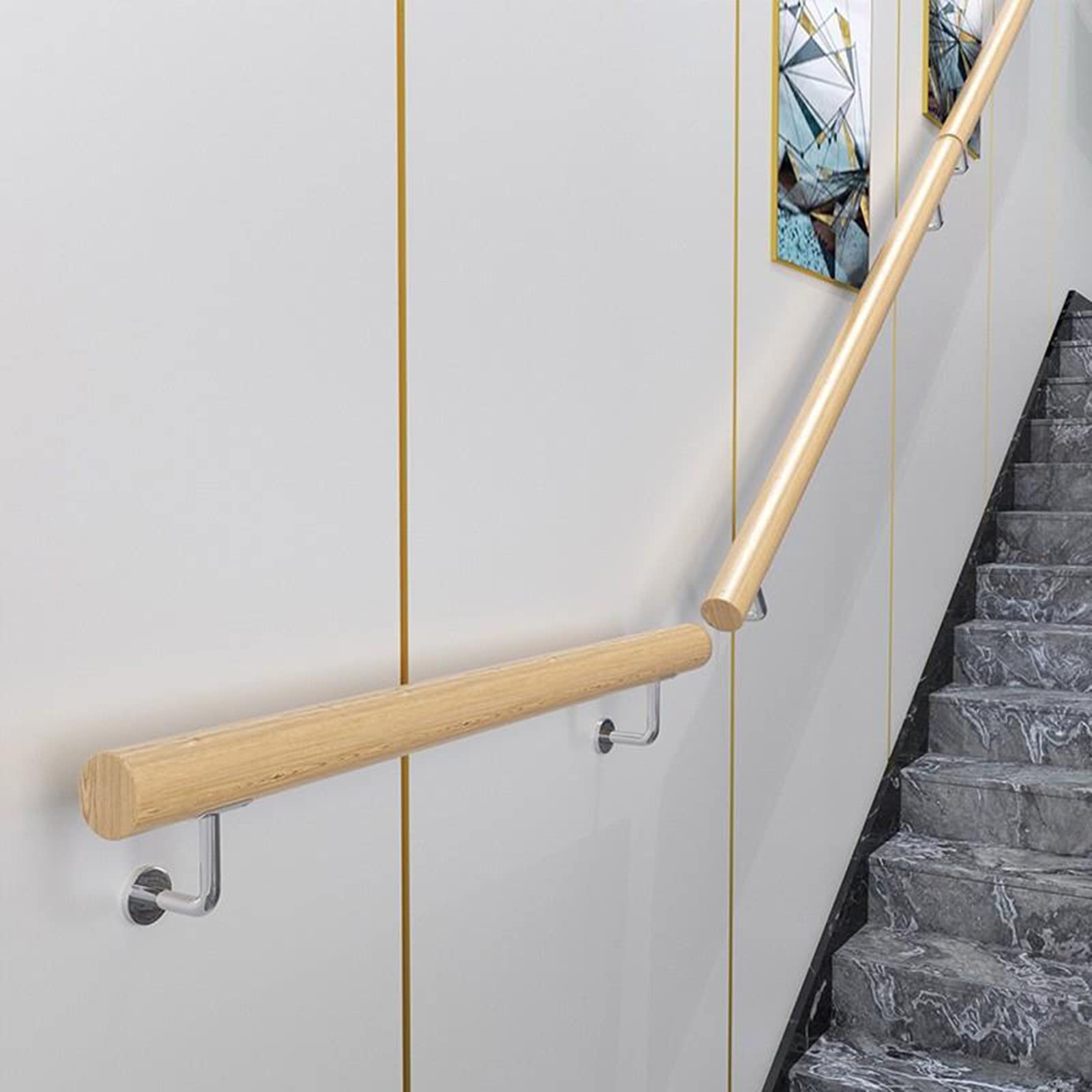 Barandilla de seguridad redonda de madera ajustable para montaje en pared, barra de soporte para personas mayores con soporte de metal, solución segura de seguridad para pasillo