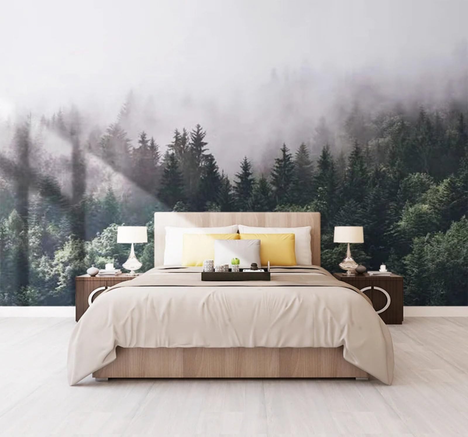 Wallpaper-3D-Xlm 400Cm×280Cm(B×H) Fresh Green Forest White Mist Landscape 3D Wallpaper Easy Install Feature Office Living Room Sofa Bedroom Tv Background Wall Decoration-400Cm×280Cm