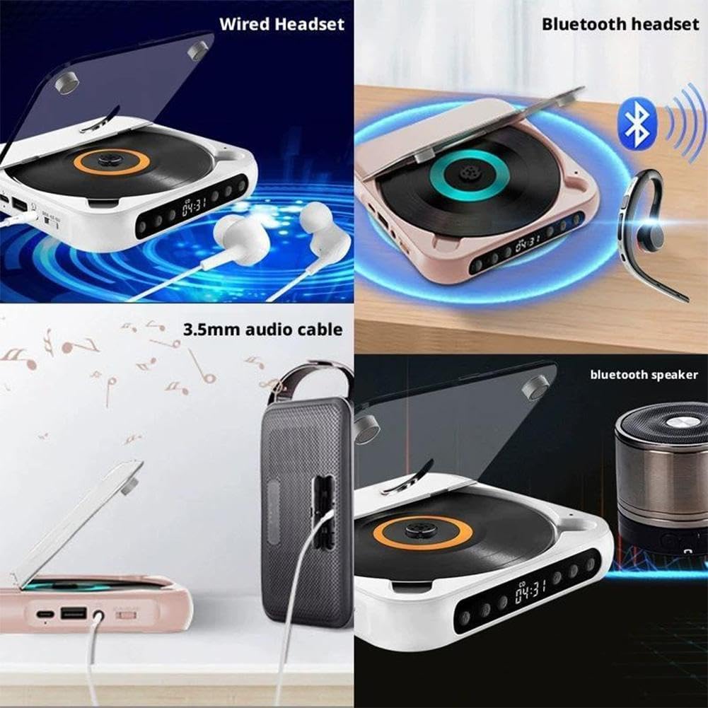 Reproductor De CD Portátil Bluetooth: Sonido De Alta Fidelidad, Recargable, Reproducción Inalámbrica/con Cable, Compatible con CD/CD-RW/mp3, Compacto Y Green 135x135x25mm