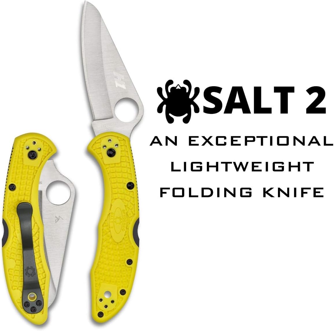 Spyderco Salt 2 Lightweight Knife with 3" H-1 Ultra-Corrosion Resistant Steel Blade and Yellow FRN Handle - PlainEdge - C88PYL2
