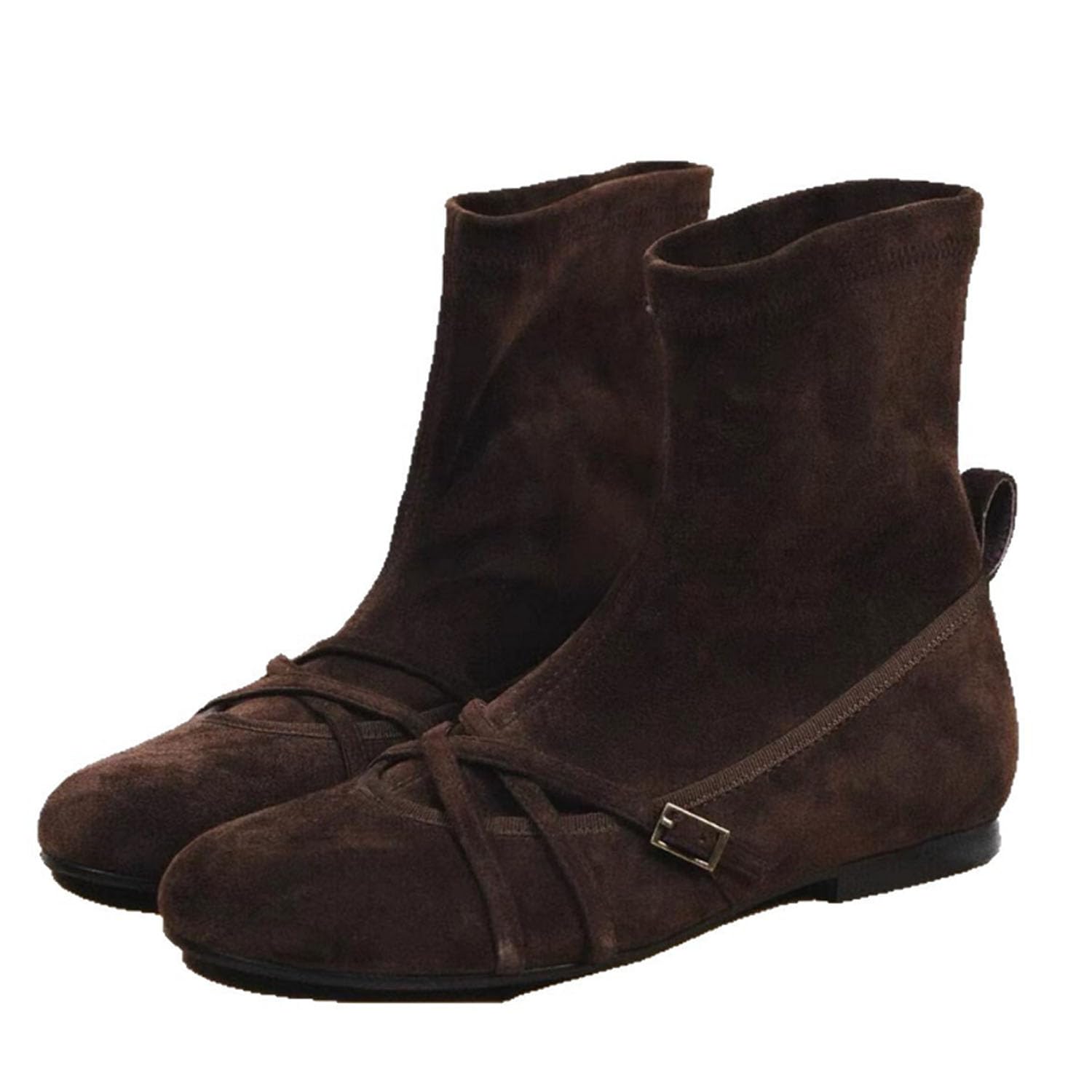 Damen Ballett Stiefel, Wildleder Rindsleder Stretch Flach Stiefel