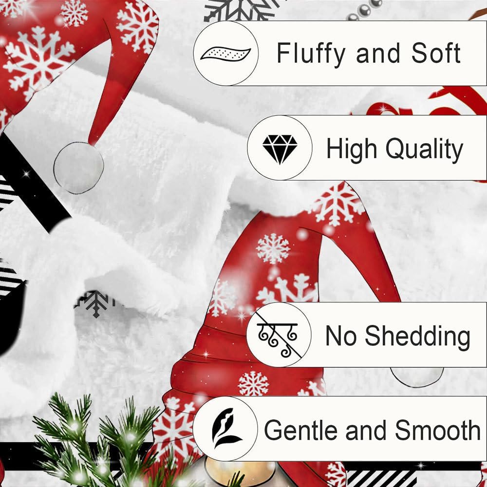 Christmas Throw Blanket, Cute Gnomes Snowflake Winter Christmas Fleece Blanket, Xmas Trees Soft Plush Warm Cabin Throw for Couch Sofa Bed Decor, 60 x 80 Inch