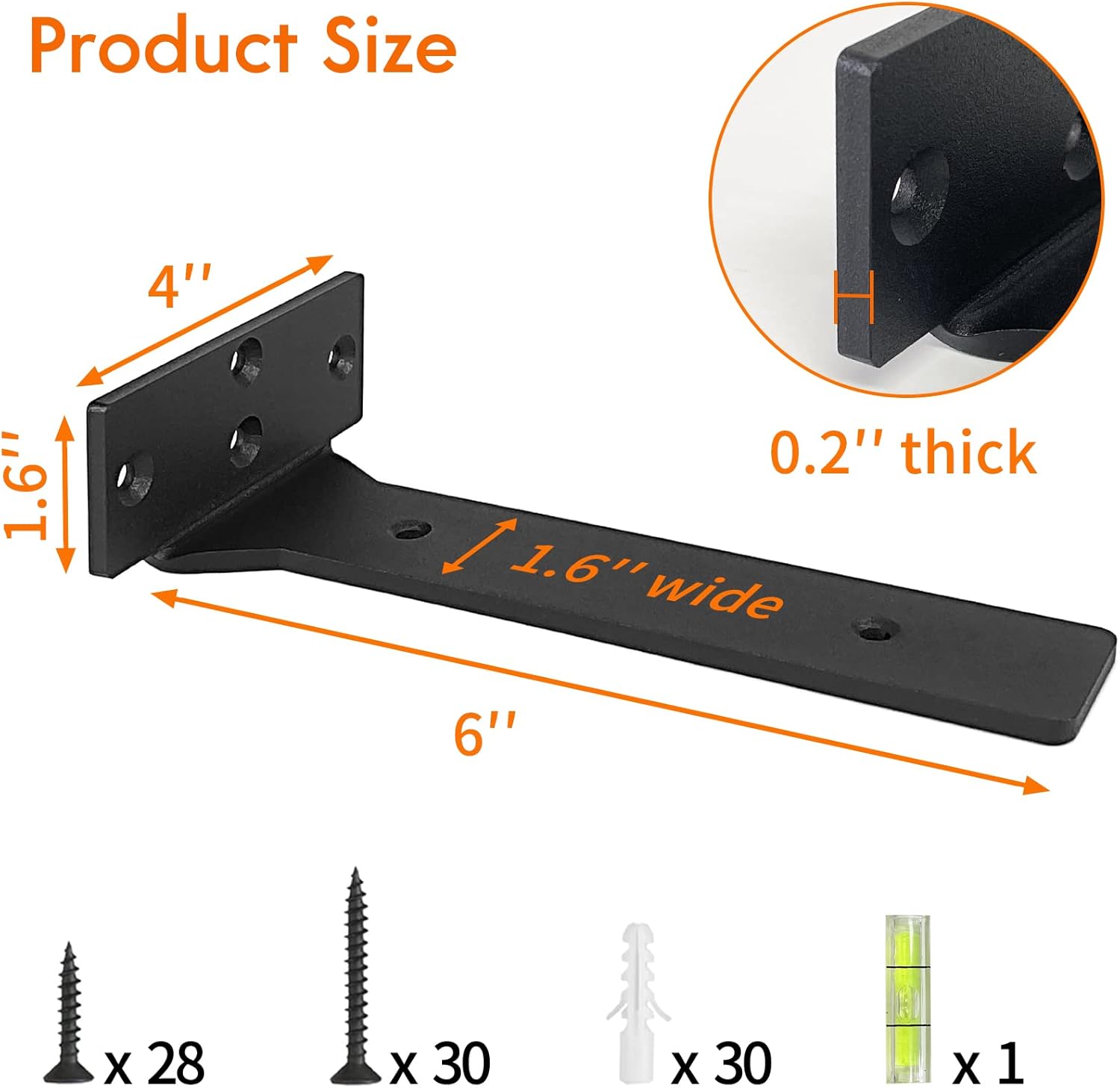 Floating Shelf Brackets, 6 inch Heavy Duty Industrial Shelf Bracket, Black Metal L Brackets for Shelves Support DIY with Hardware (6 Pack)