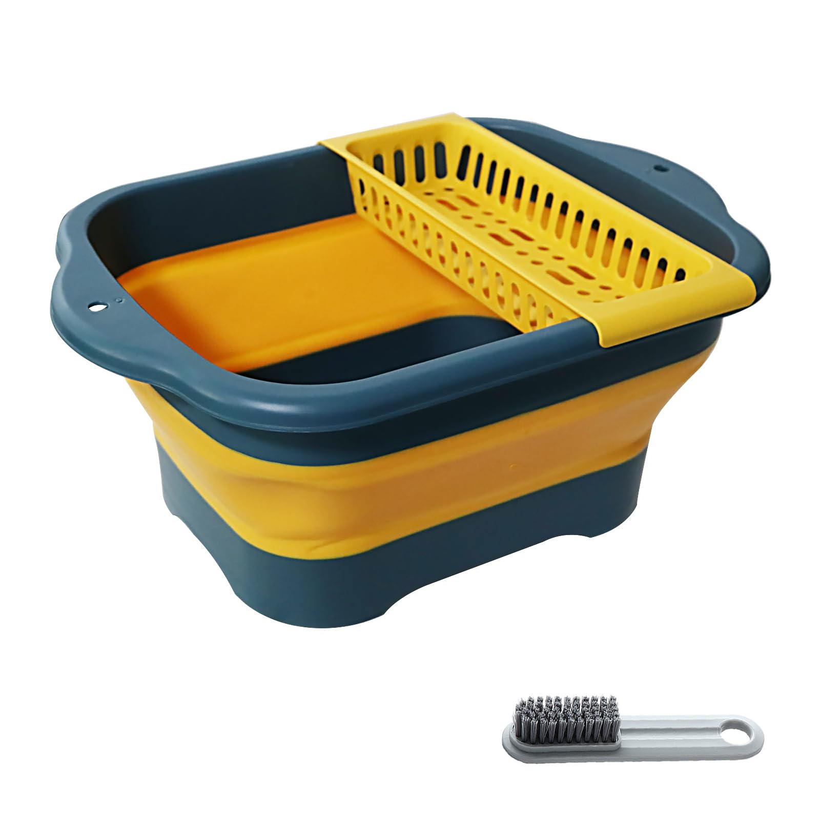 2.77 Gallon (10.5L) Collapsible Dish Basin with Drain Plug, Yellow Camping Dish Basin for RV, Space-Saving Foldable Wash Tub, BPA-Free Portable Sink