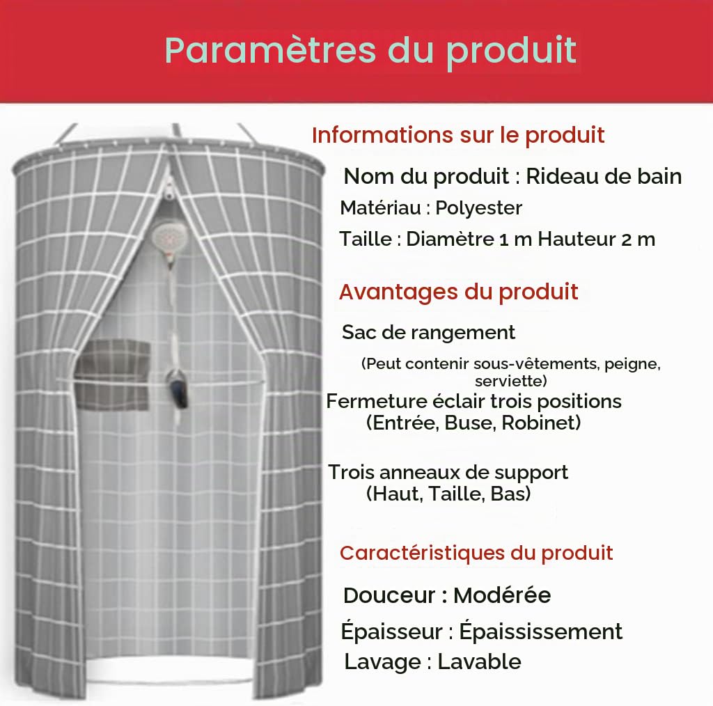 Générique Rideau de Douche Rond en Polyester à Suspendre - Double Fermeture éclair - Isolation Thermique - Portable - Isolation Froide - Tente à Suspendre