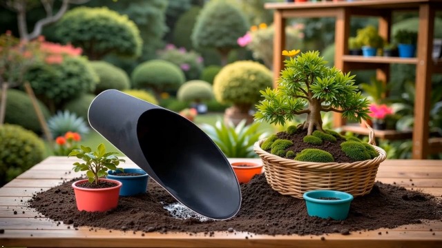 Pala para Bonsái y Jardín de Plástico Negro miniatura 7