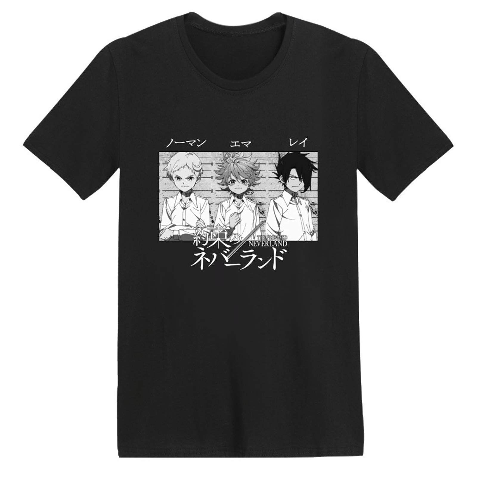 Keephen Men's Black 3 The Promised Neverland T-Shirt Anime Emma Norman Ray Printed Unisex Short Sleevet-Shirts