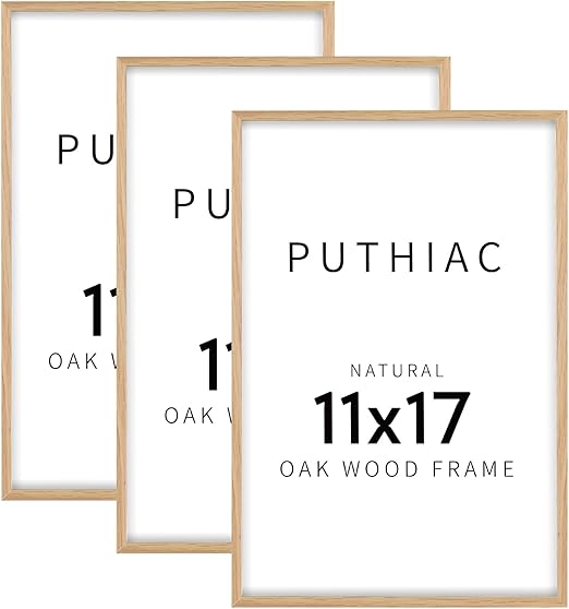 11x17 Oak Wood Picture Frame - Minimalist 11x17 Poster Frame, 11"x17" Frame Wood, Natural Solid Wooden Picture Frames for Wall Art Photo and Prints(3 Pack, Beige)