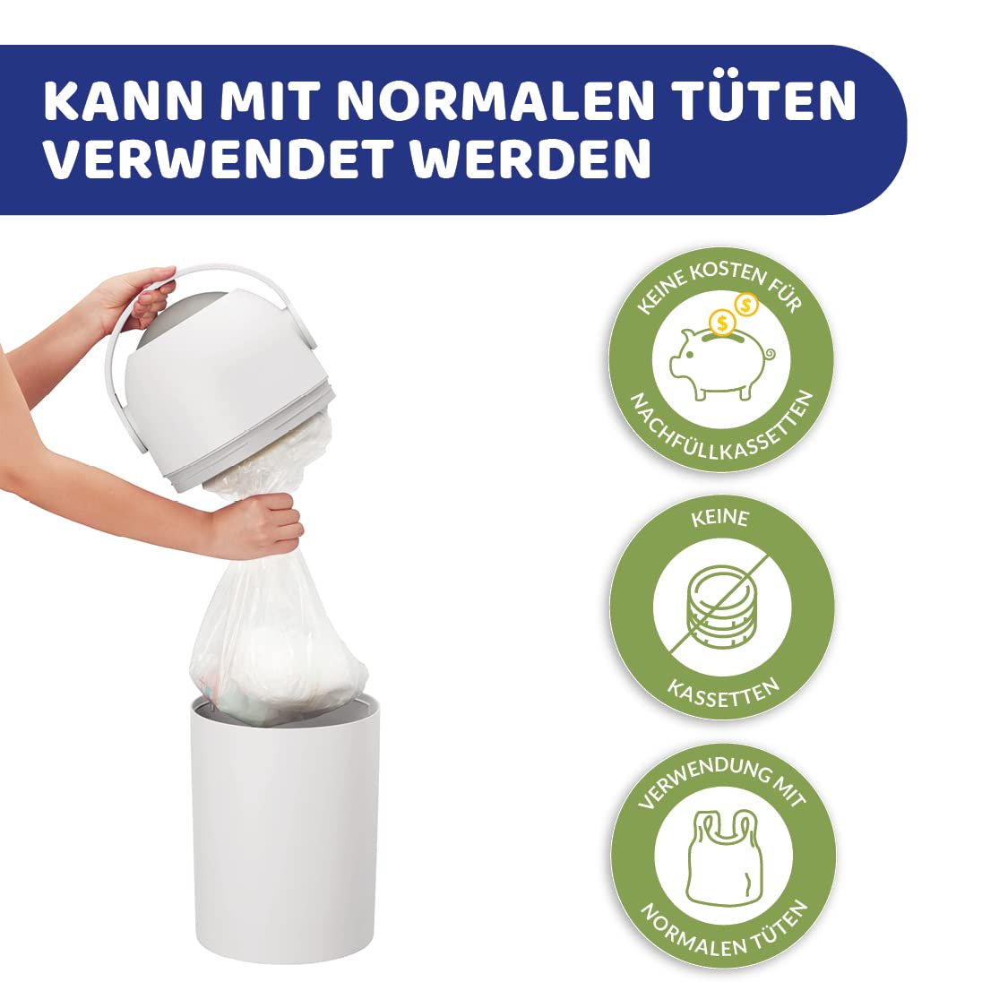Chicco Windeleimer Odour Off, geruchsdichtes System, platzsparender Baby Windeleimer mit Deckel, ohne Nachfüllkassetten