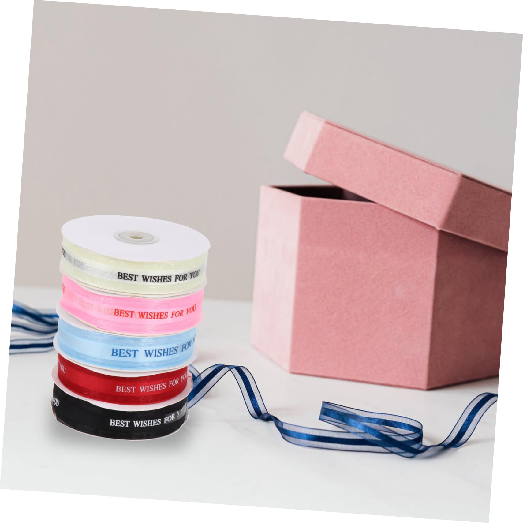 HOMSFOU 5rotoli Nastro Stampato in Organza Motivo Wishes For You per Confezioni Floreali Decorazioni per Ghirlande e Torte Materiale di Morbido e Resistente