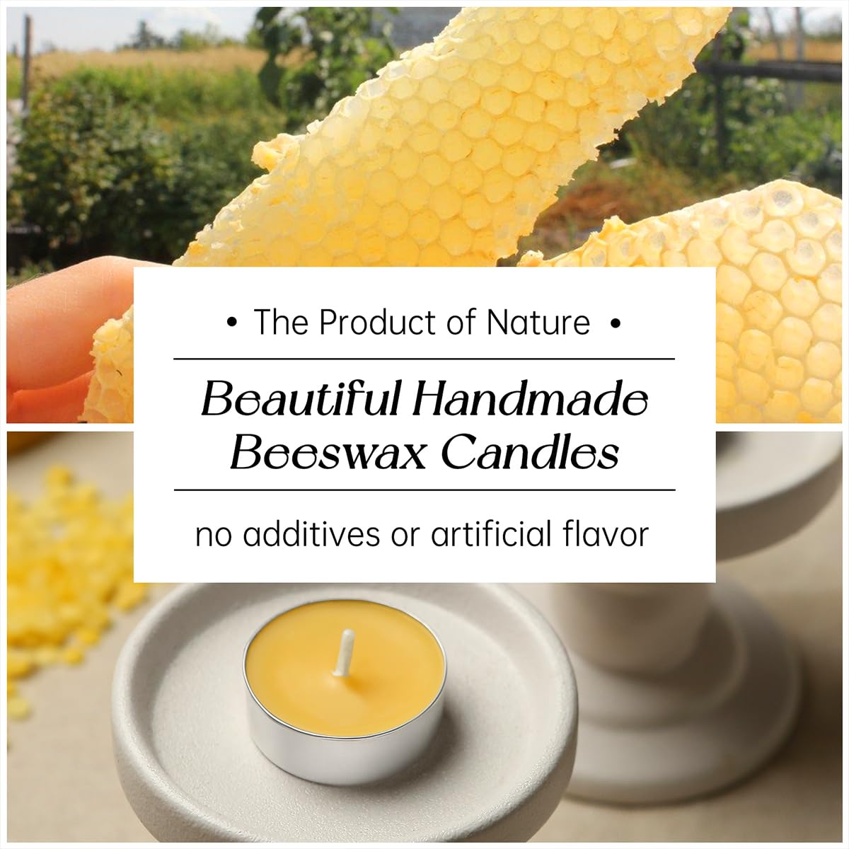 48 Pack Beeswax Tea Candles in Aluminum Cup, 4 Hours Burn Time, Natural Beeswax Tealight Candles for Gift Choice, Home Decor, Air Purification, Honey Scent Pure Bees Wax Tea Lights