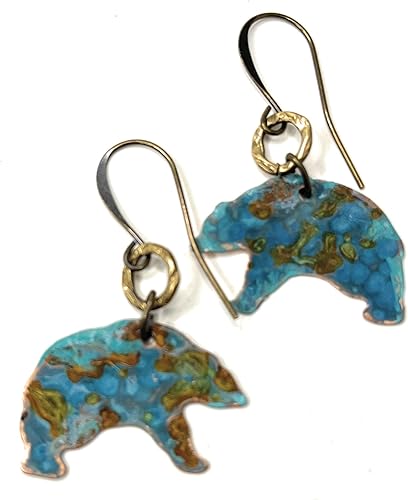Pendientes de oso de pátina de óxido turquesa bohemio, ideas de regalo de joyería de cobre para mujer