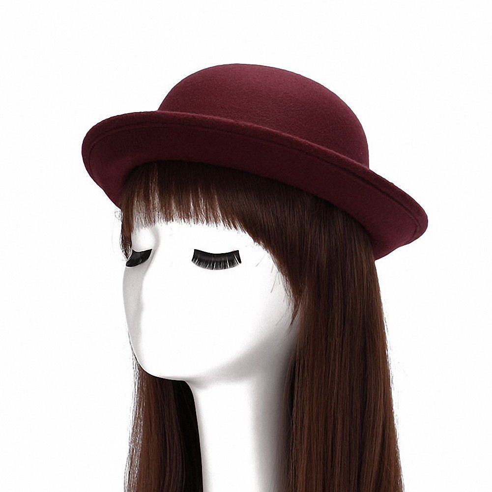 Womens Felt Vintage Cloche Derby Hats Autumn Elegant Beanie Cap Winter Bowler Church Hat Party Bucket Hat