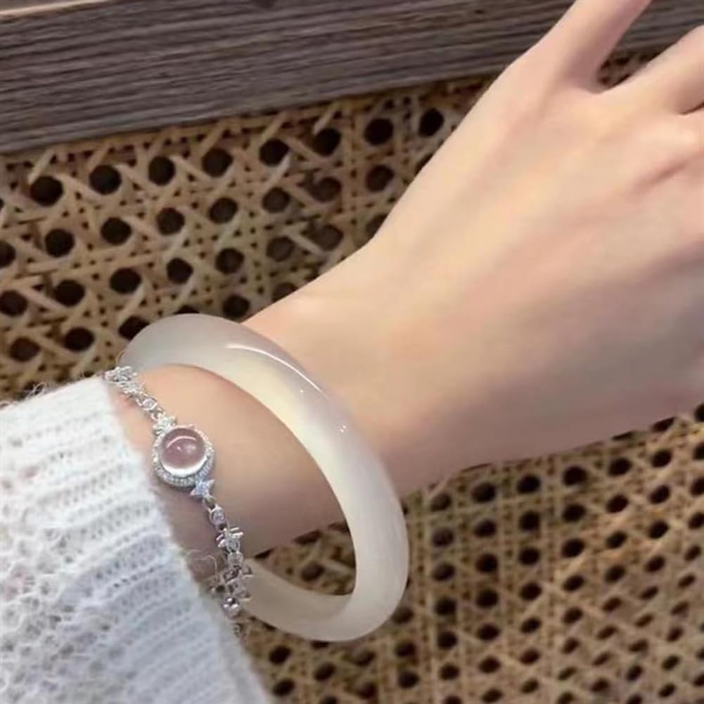 Bracciale rigido in giada bianca con agata naturale Bracciale in giada bianca al chiaro di luna per regalo di nozze per laurea da donna