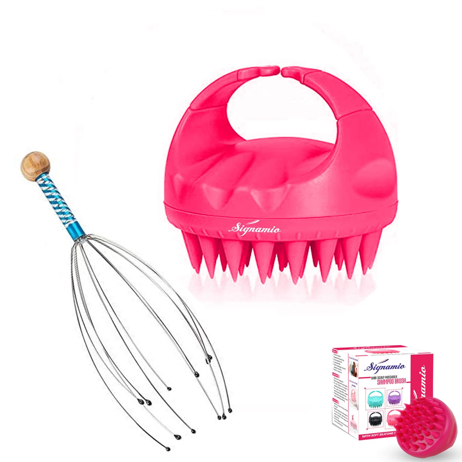 SIGNAMIO® Silicone Shampoo Brush and Scalp Manual Massager Combo, Hair Brush for Wet Dry Comb Scrubber, 12 Fingers Head Scratcher Pain Relief, for Men, Women Pets, Pink - bokomo, Pack of 2 (B09NVPFC5M) Amazon Price History, Amazon Price Tracker