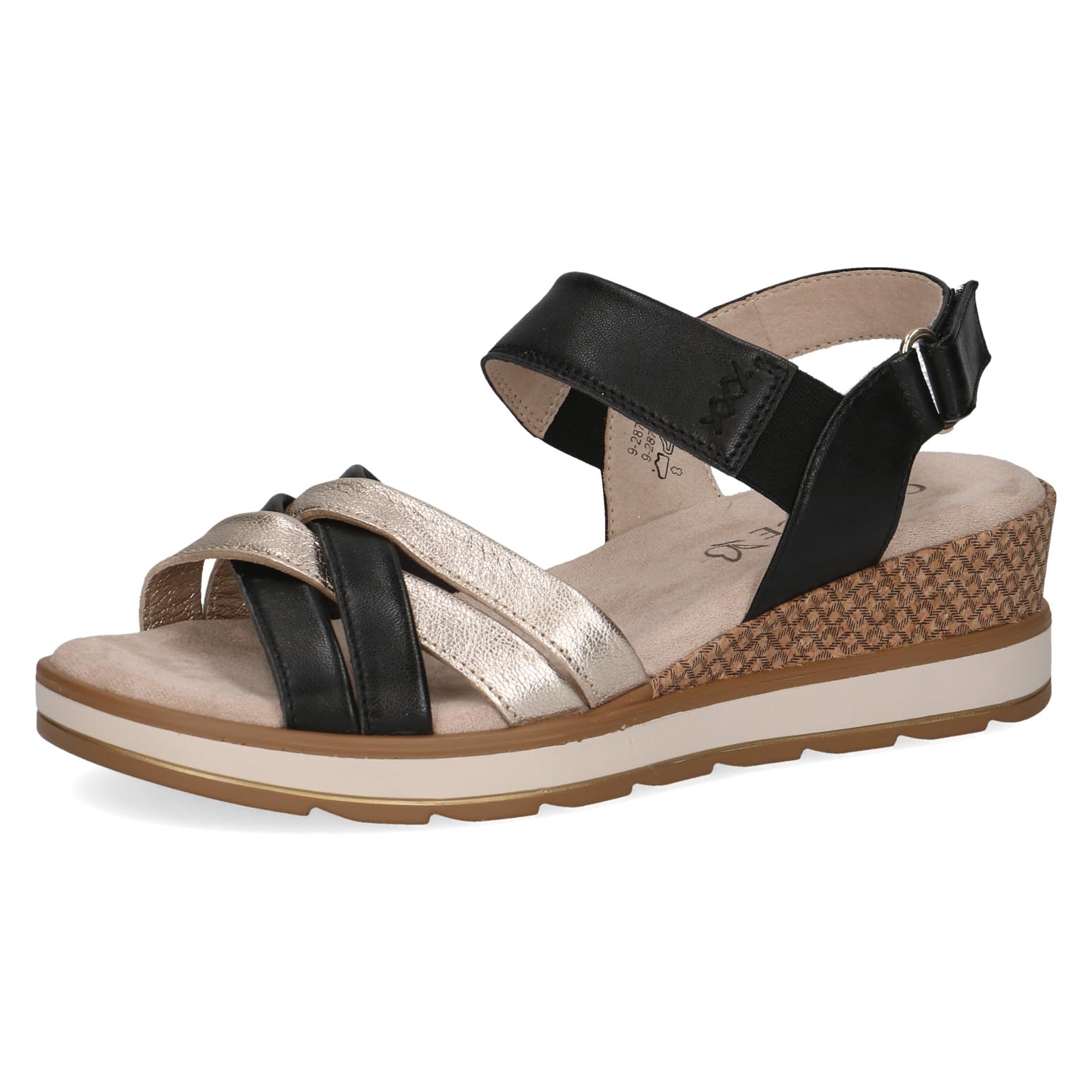 CAPRICE Women Sandals Heeled Leather with Footbed, Black (Black Comb), 7.5 UK