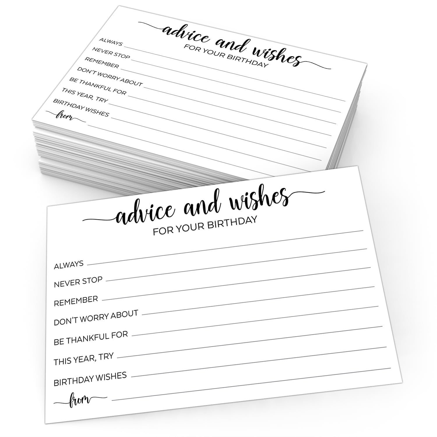 321Done Birthday Wishes and Advice (50) 4x6" White Cards - Good Advice, Best Wishes, Memories Cards - Bday Party Idea Activity - Sweet 16, 30th, 40th,