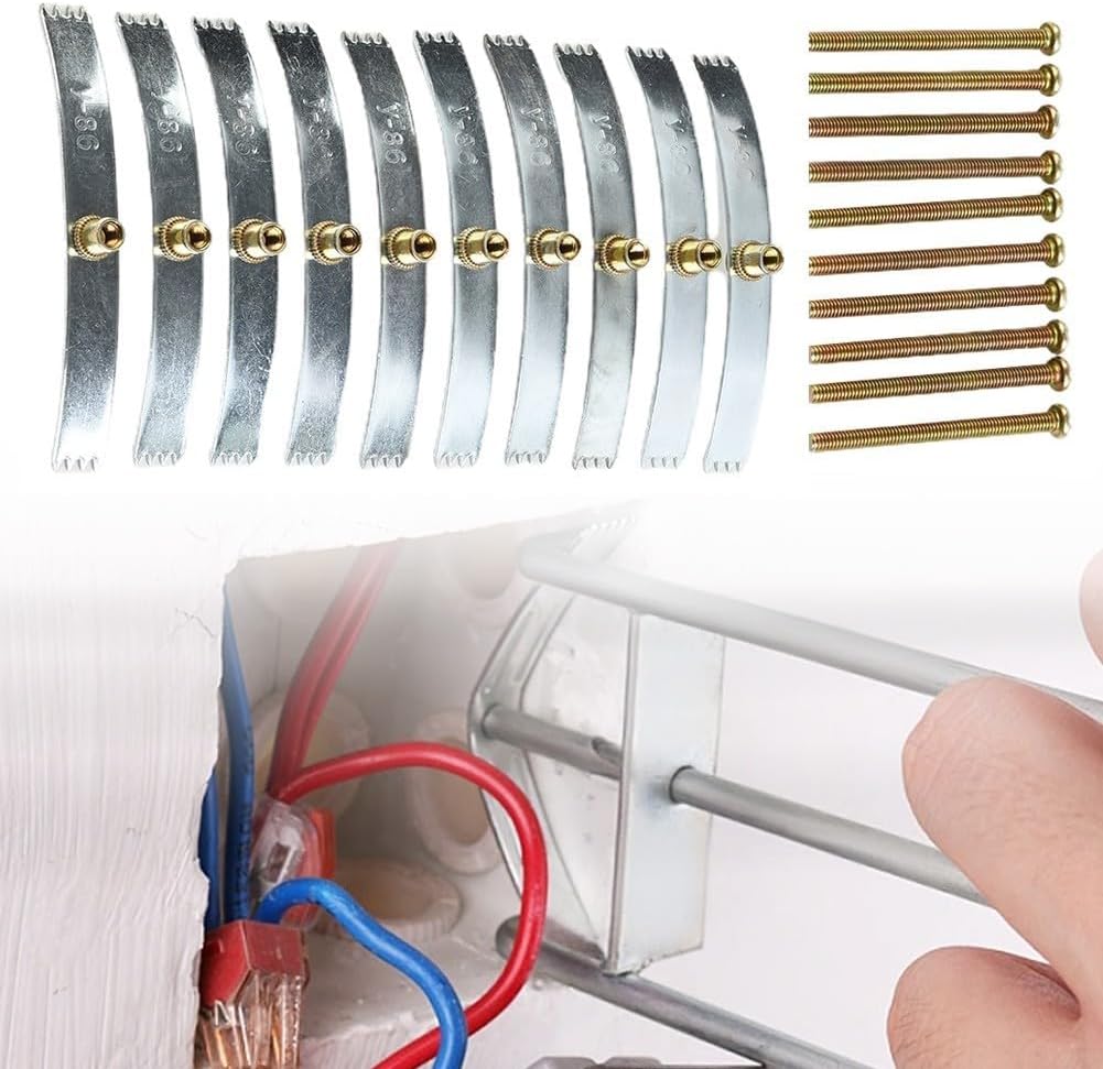 10-Pack Steel Socket Repair Kit with Screws for Loose Wall Outlet Box Fixing, Rust-Resistant Junction Mount Hardware for Home Electrical Maintenance and Switch Plate Restoration