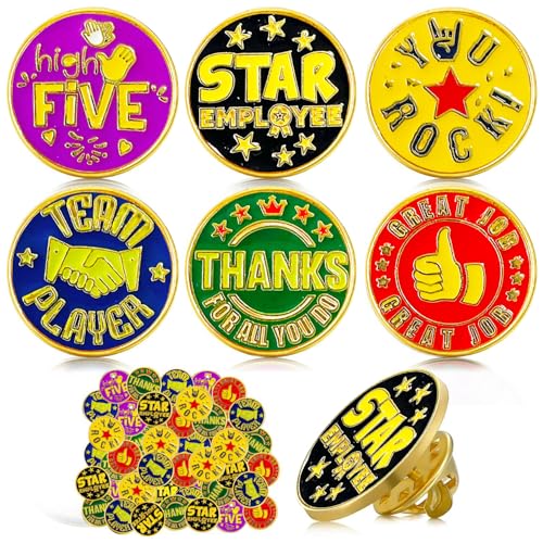 48-Pcs-Employee-Appreciation-Lapel-Pin-34-Inch-6-Style-Employee-Enamel-Pins-Employee-of-The-Month-Pin-Recognition-Encouragement-Pins-Team-Award