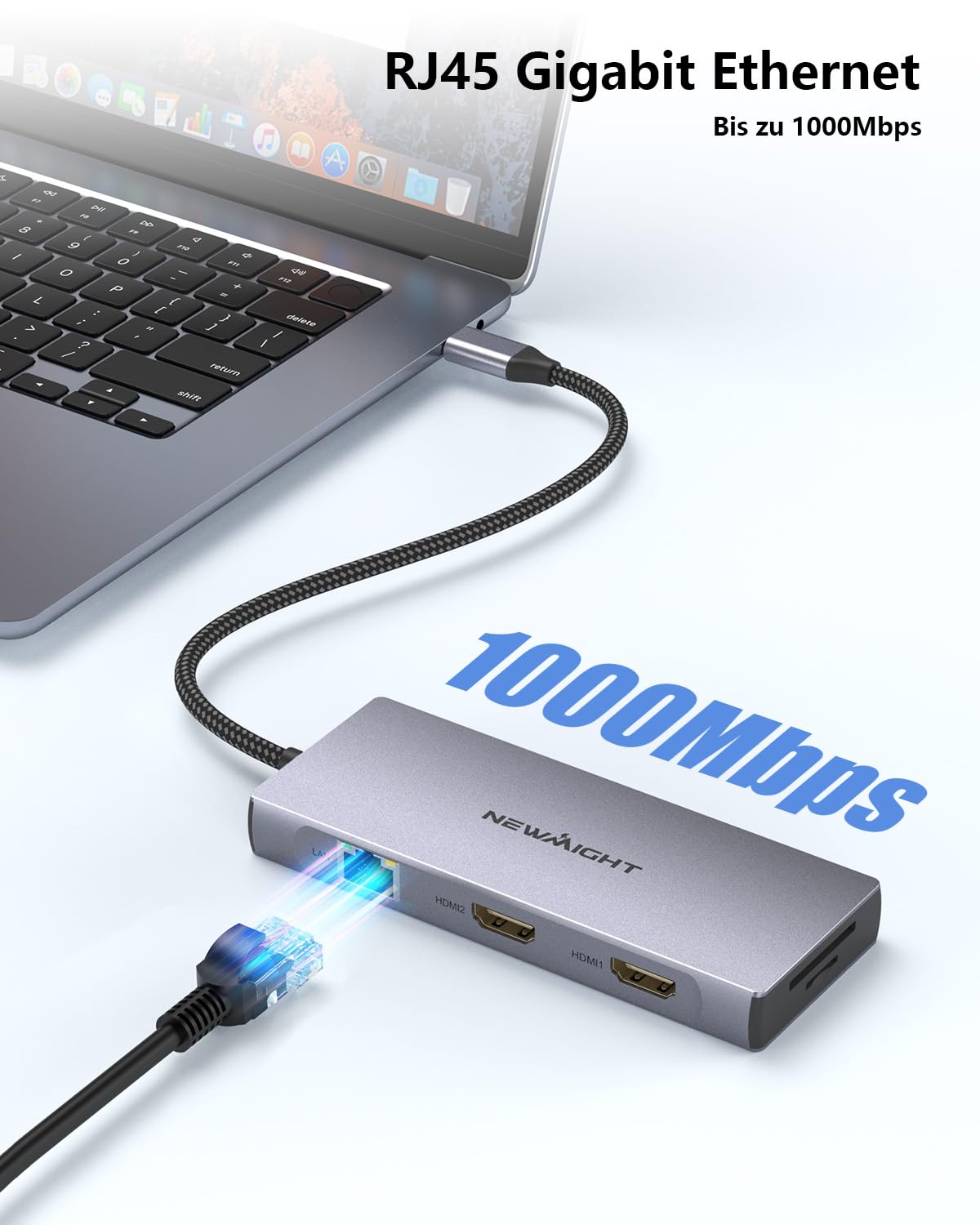 Laptop Docking Station Dual Monitor, Newmight Dual HDIM Adapter für 2 Monitore mit 2 HDIM 4K, 1 Gbps Ethernet, PD 100W Aufladen, 3 USB 3.0, SD/TF Reader, USB C Docking Station für HP/Dell