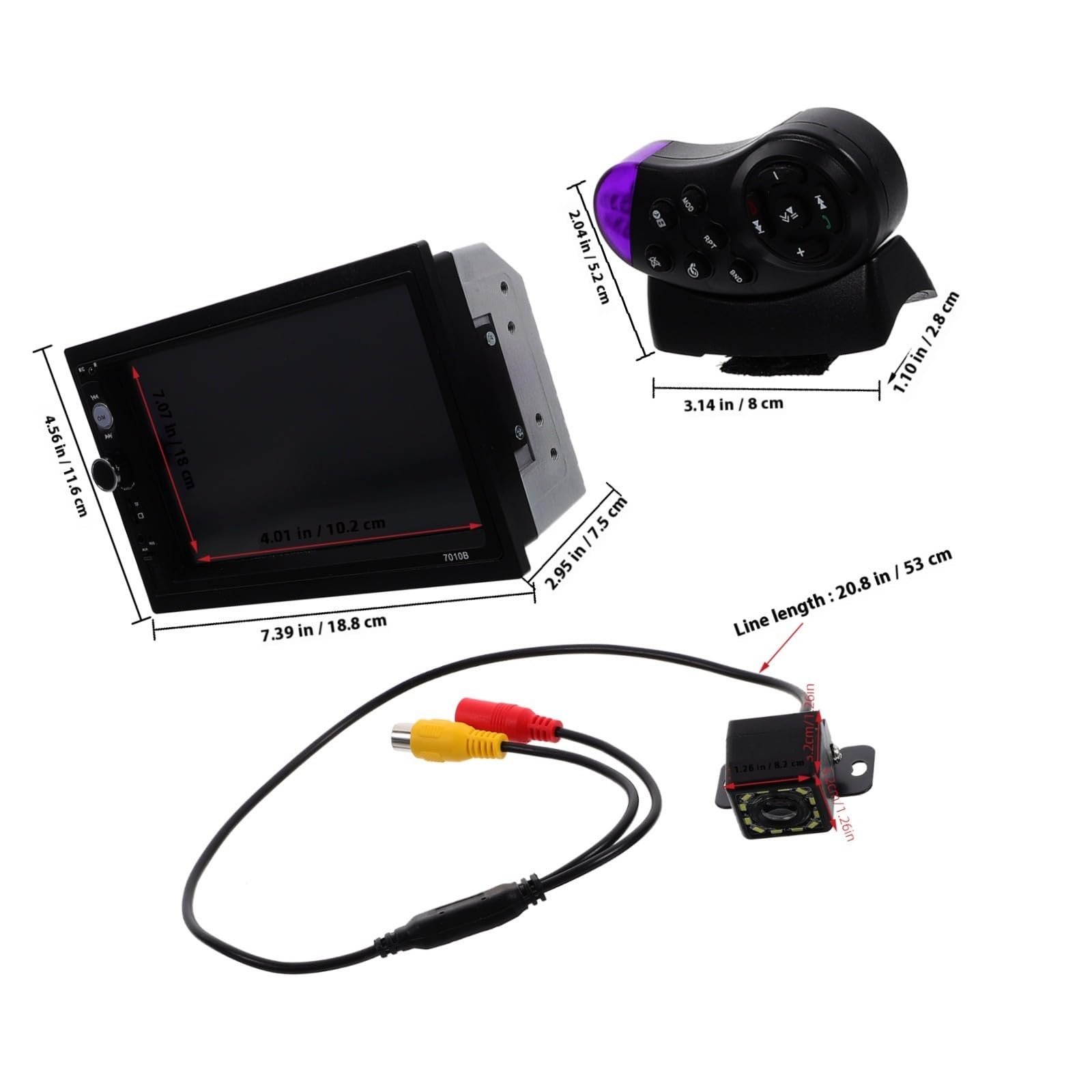 Ipetboom Pantalla de Radio para Coche Estéreo de Coche con Conectividad Inalámbrica Doble DIN 800 * 480 Fm87.5-108mhz para Móvil con Cámara y Control Volante