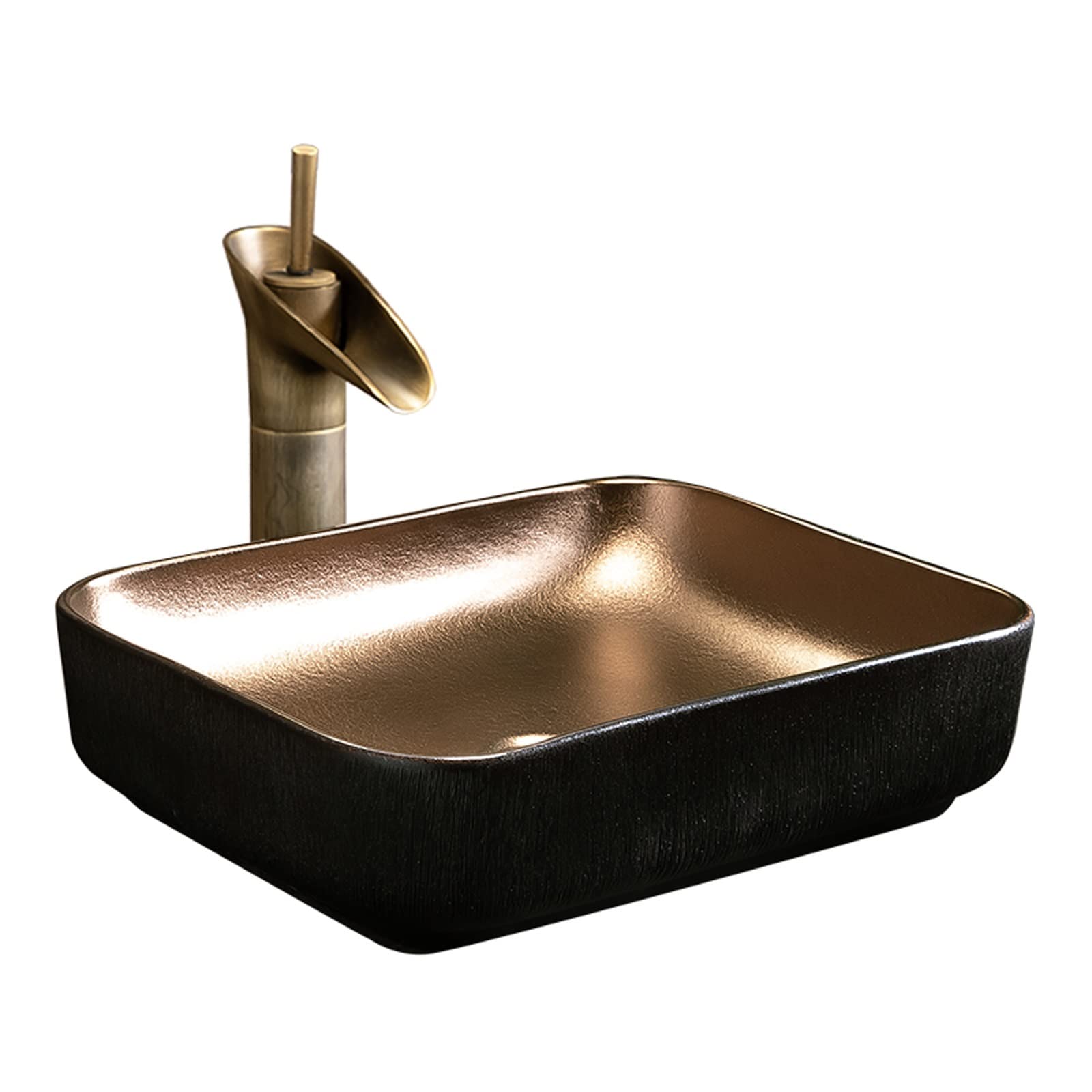 WOTZOV Bathroom Vessel Sink Bowl Basin Bathroom Sink, Artistic Porcelain Ceramic Rectangular Vessel Sink Basin Washing Bowl, Cabinet Countertop Sink For Cabinet Lavatory Vanity, Blac