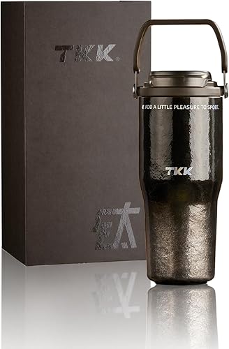 TKK Vaso interior de titanio puro de 24 onzas con tapa con pajilla, taza aislada al vacío, taza de viaje de doble pared con asa, apto para