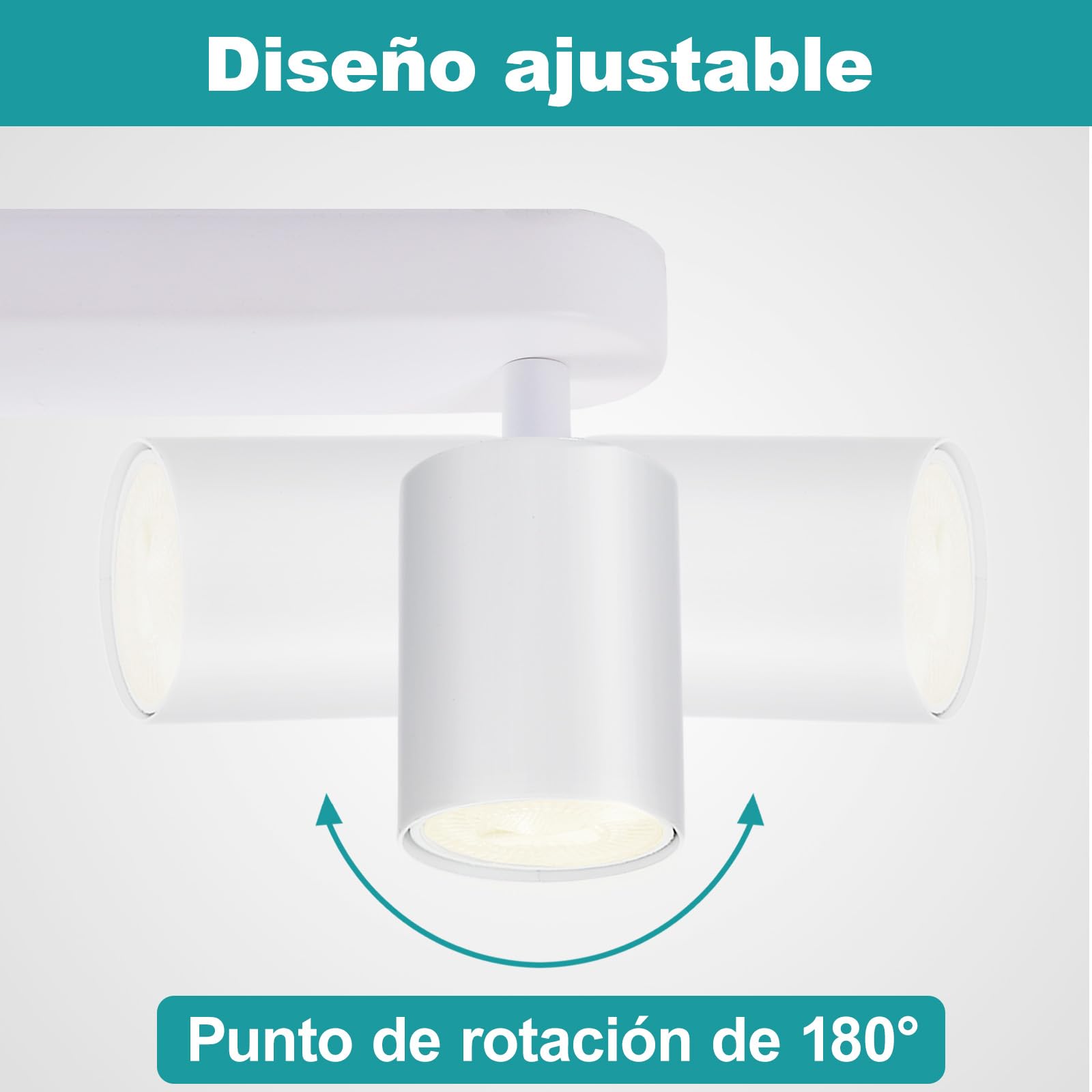 Barra de Luz de Techo 2 Focos, Foco Ajustable GU10 Metal Blanco, Lámpara de Techo Moderna Industrial para Cocina Dormitorio Salón Pasillo Comedor (Bombillas No Incluidas)
