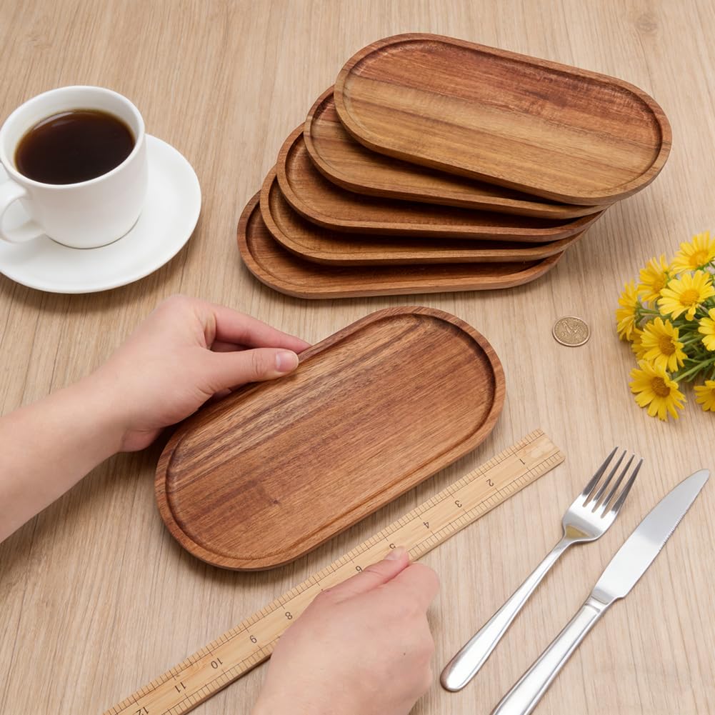 FINGERINSPIRE 12 Pz Vassoio da Portata in Legno di Acacia Forma Ovale 249x123x14mm Piatto per Snack in Legno Vassoio per Frutta per Tavolino da Caffè, Home Decor, Bancone della Cucina, Uso Divertente