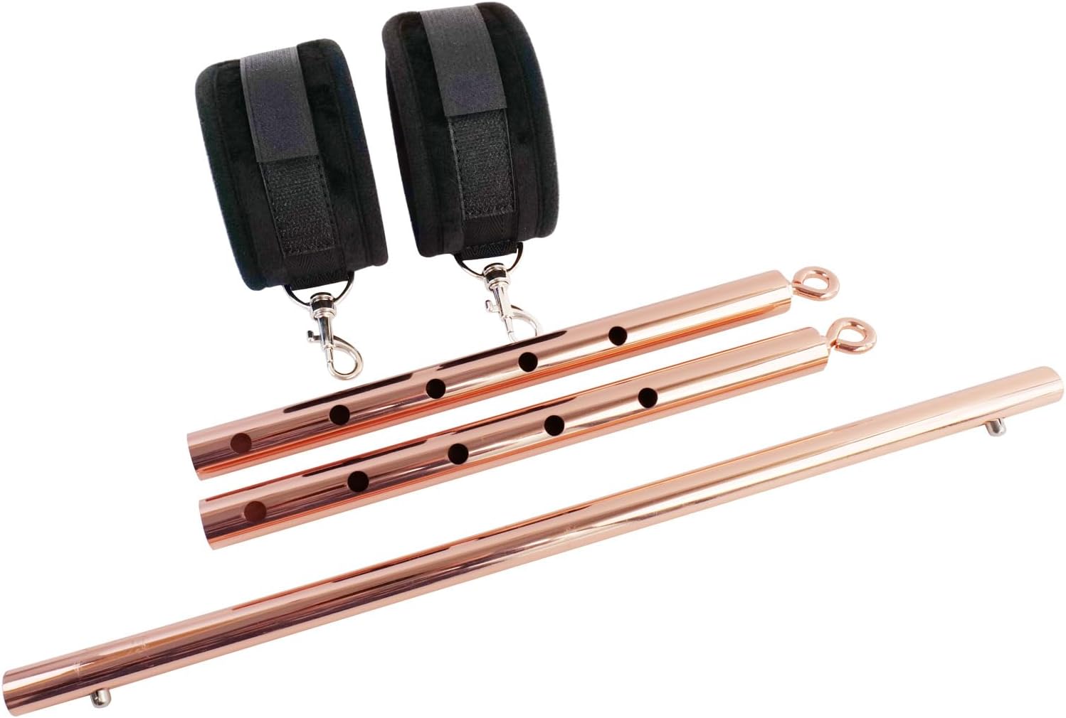 Spreader Bar Heavy Duty Expandable Exercise with 2 pcs Black and Red Fur Adjustable Strap, Yoga Training Fitness Gear, Workout Bar,Sports Gym Kit (Rose Gold+Black Furry Kit)