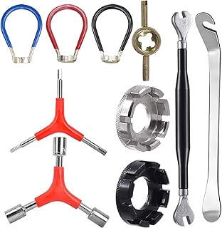 EDIONS 10 Pieces Bicycle Spoke Wrench Bike Repair Tool, Portable Bicycle Rim Correct Kit Cycling Pocket Repair Tools with Tire Lever, Y-Type Hex Wrench, Y-Type Socket Wrench