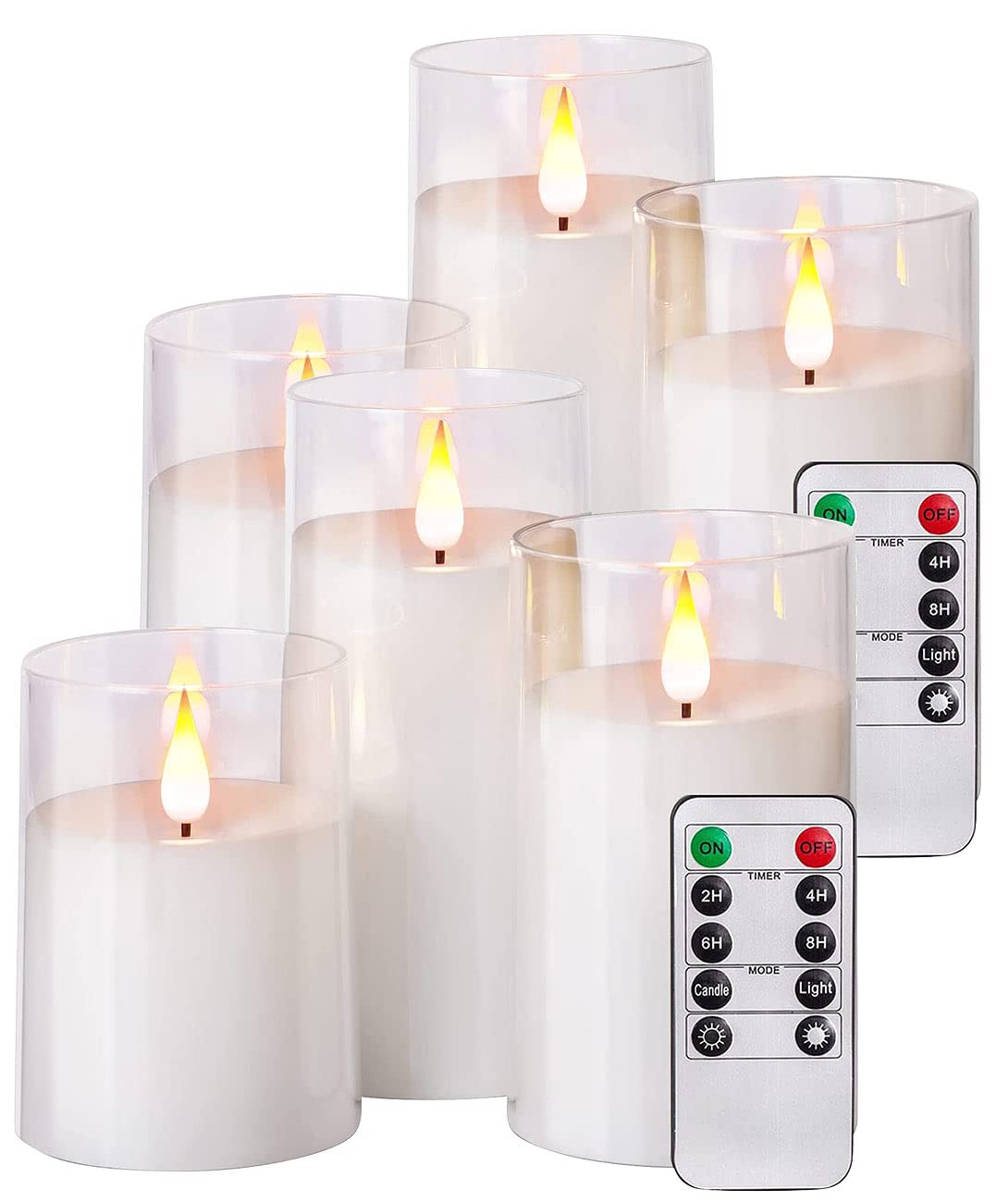 candele a led con telecomando: Set da 6 Candele LED in cera vera, con telecomando, diverse dimensioni, in vetro acrilico (realistiche, elettriche a cera, dimmer)