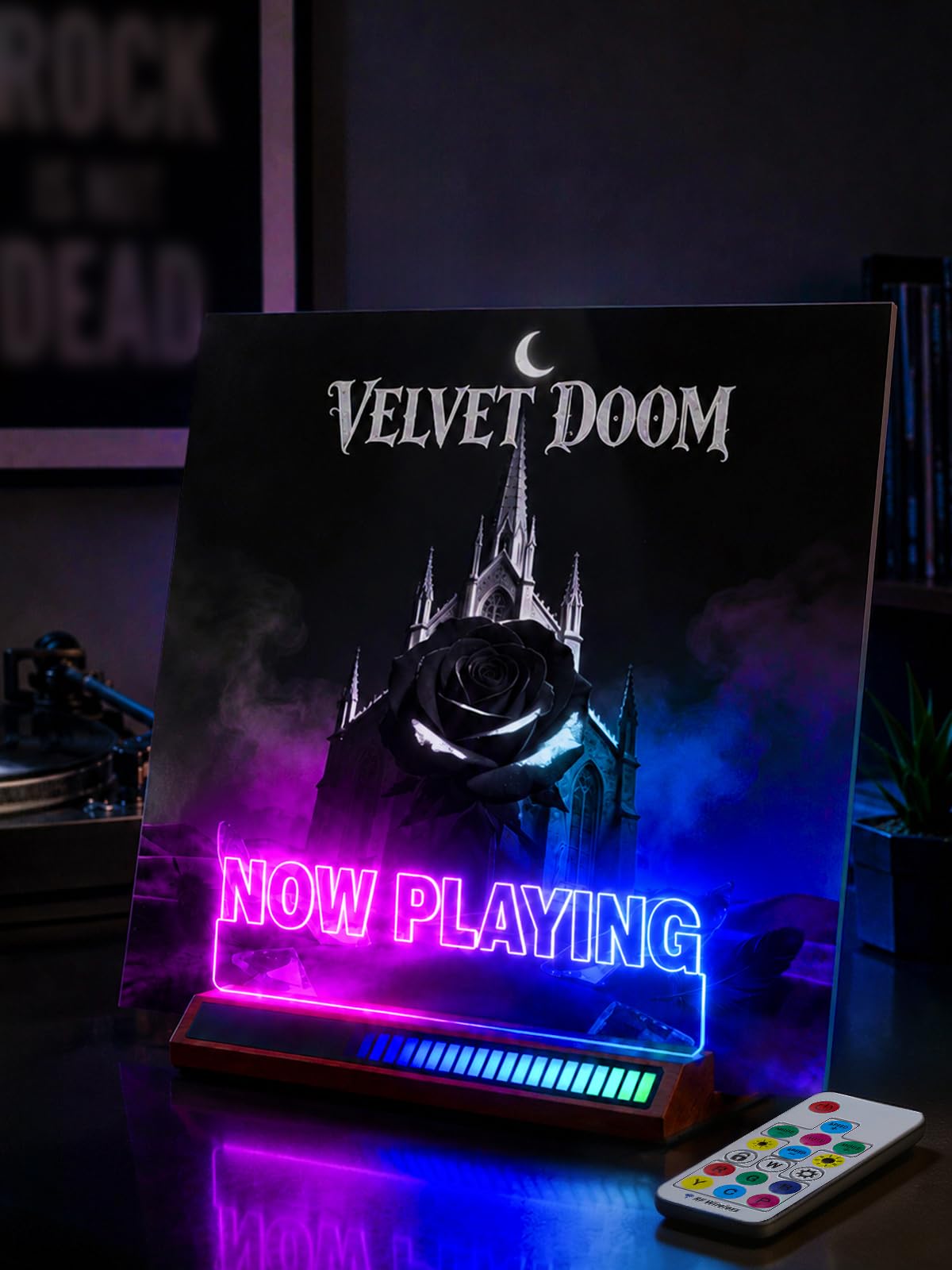 CoolGift Mart Now Playing Vinyl Record Stand, Record Holder with RGB Sound Rhythm Effect, Albums Storage Room Decor Accessories for Record Lovers, Music Gift for Men Music Lover