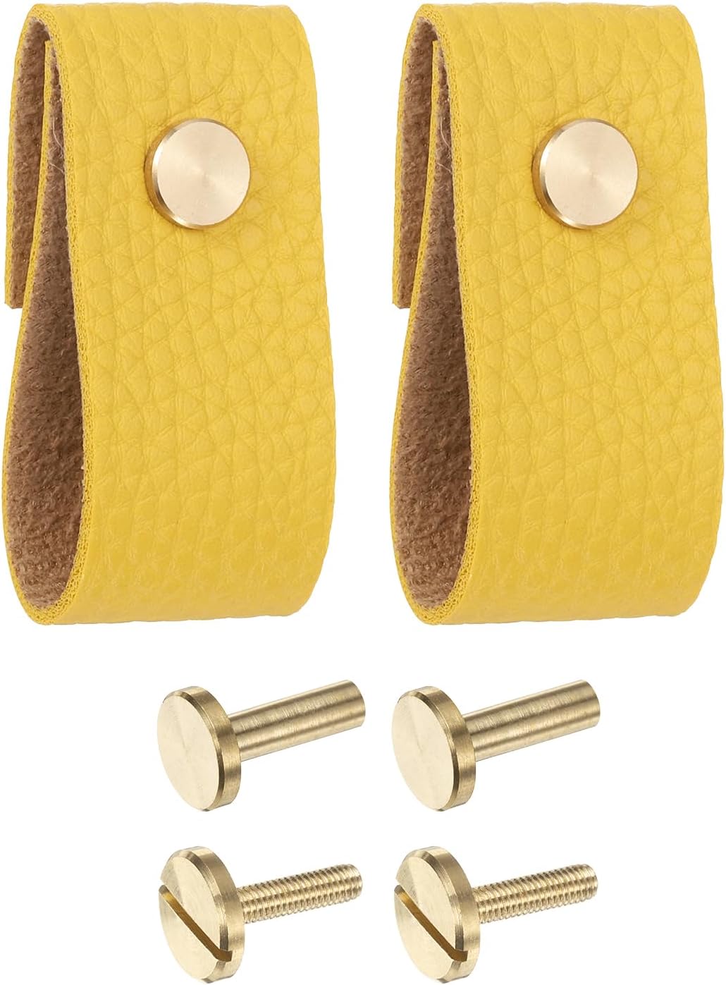 QUARKZMANPack of 2 Leather Drawer Knobs, Leather Dresser Knobs, Handles Replacement for Traditional Knobs for Drawers, Cupboard, Kitchen Cabinet, Yellow