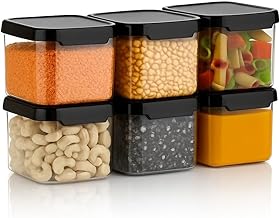 REIKI Air Tight Kitchen Containers Set of 6, Kitchen Storage Box for Pulses, Cereals, Grains, Dry Fruits, Pantry Organization, Kitchen Accessories Items for Home, Food Grade (500 ML, Transparent)