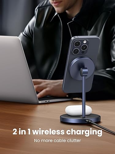 Miniatura 3 de UGREEN MagFlow - Soporte de carga inalámbrico magnético 2 en 1, cargador inalámbrico rápido para iPhone 17, 16, 15, 14, 13, 12 Series y AirPods