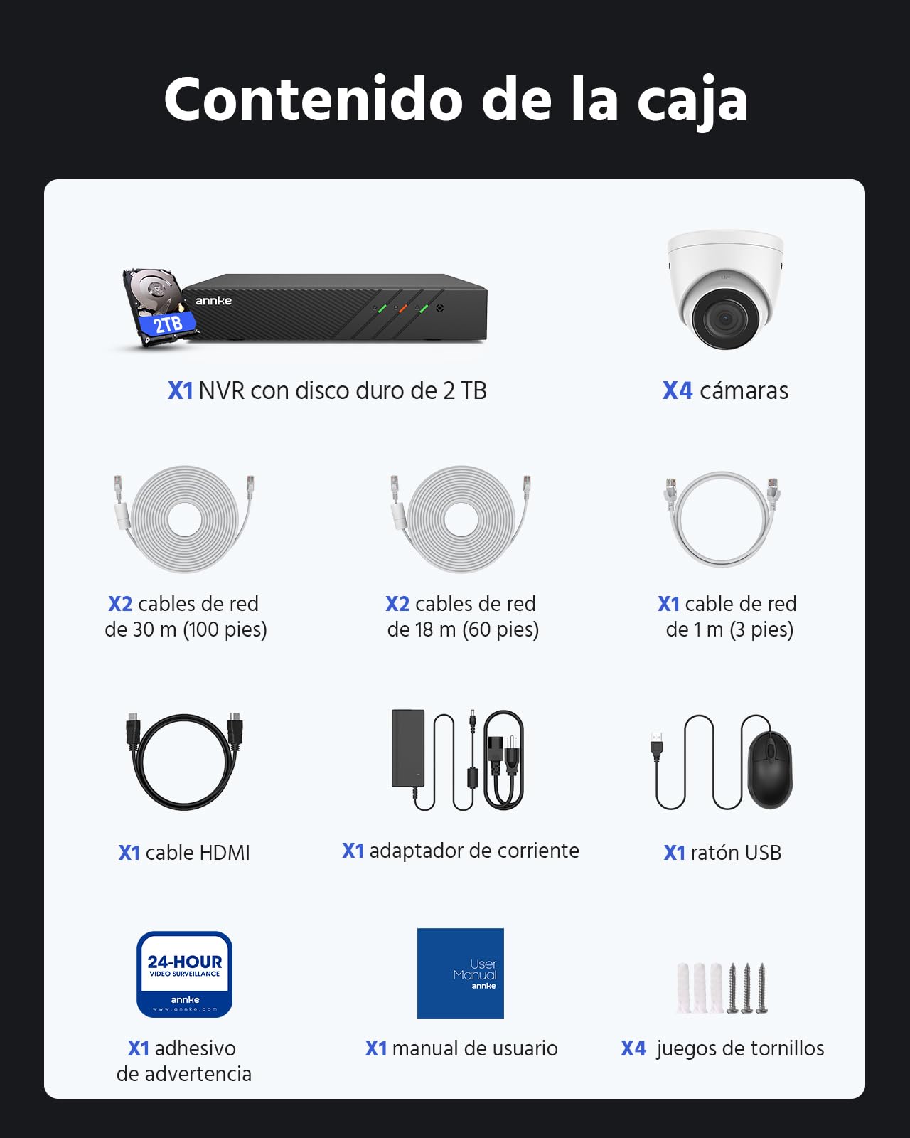 ANNKE 5MP Kit Cámaras de Vigilancia PoE, con 4X 5MP Detección de Personas/Vehículos Cámaras IP PoE Exterior y 8CH 4K NVR con 2TB HDD, Grabación Continua, Vision Nocturna