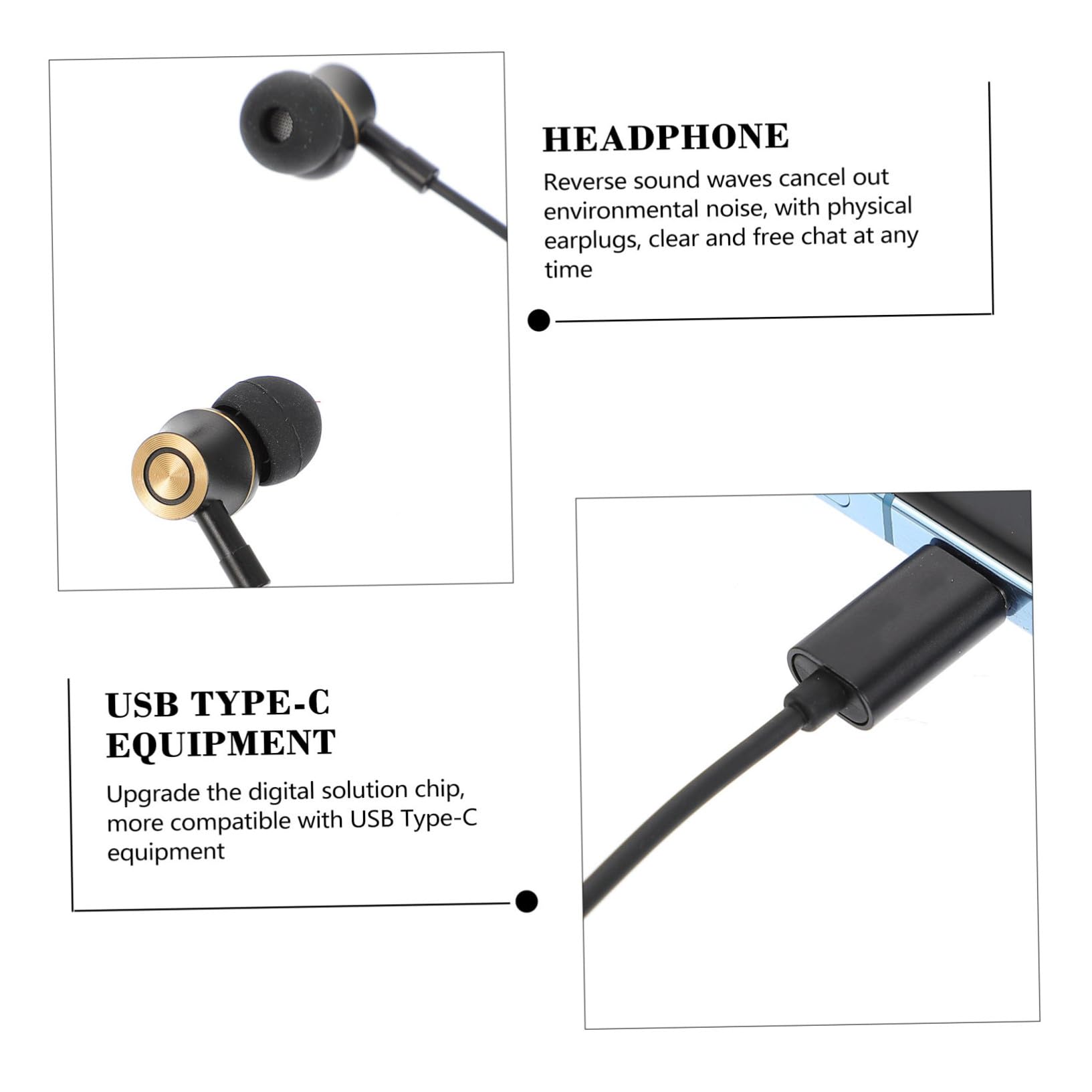 Hemobllo 5piezas Auriculares Intraurales Type-c Cancelación De Ruido y Micrófono Diseño Ergonómico Compatible Teléfonos y Tablets Estéreo Cable Resistente