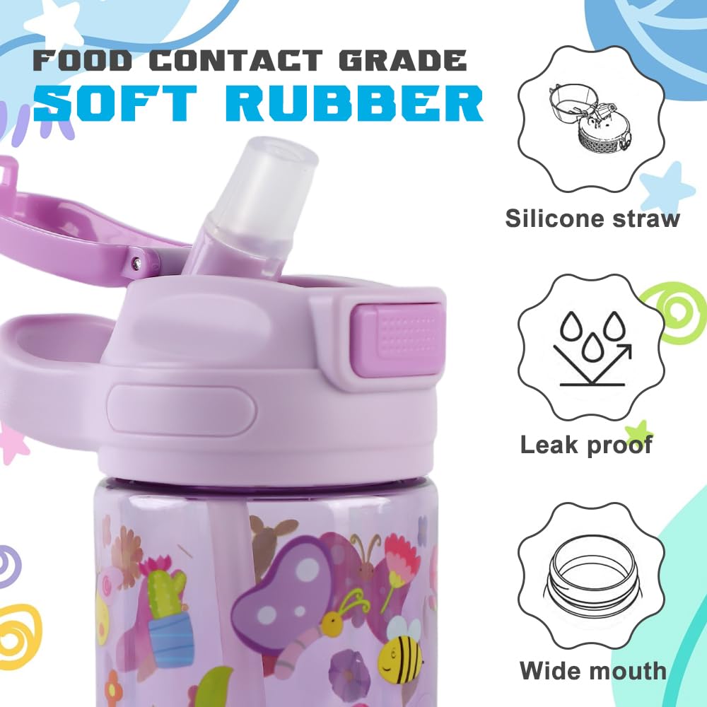 Borraccia Bambini 400ml Robusta Infrangibile Senza BPA One-Touch con Cannuccia Farfalla